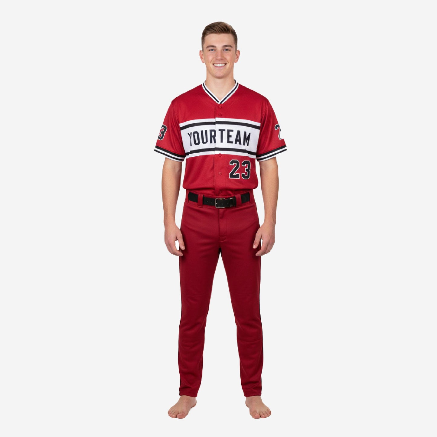 Custom Youth Baseball Uniform Set - V-Neck Jersey & Pants Sublimated in Burgundy