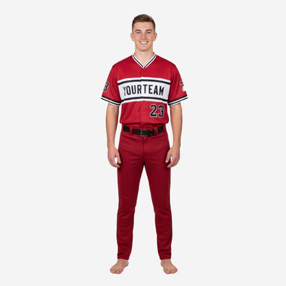Custom Youth Baseball Uniform Set - V-Neck Jersey & Pants Sublimated in Burgundy