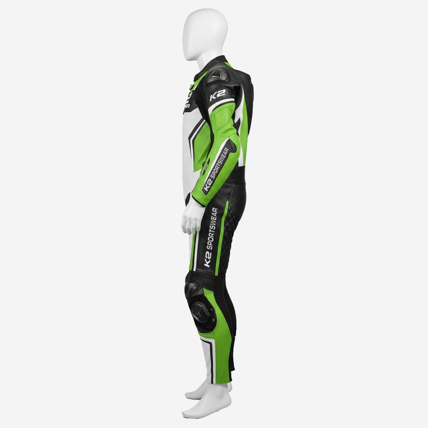 Custom Motorcycle Leather Racing Suit in White & Green - One Piece Racing Suit