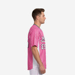 Custom Baseball Uniform Jersey - Youth & Adult Pinstripe Full Button Jersey in Pink