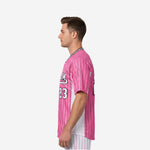 Custom Baseball Uniform Jersey - Youth & Adult Pinstripe Full Button Jersey in Pink