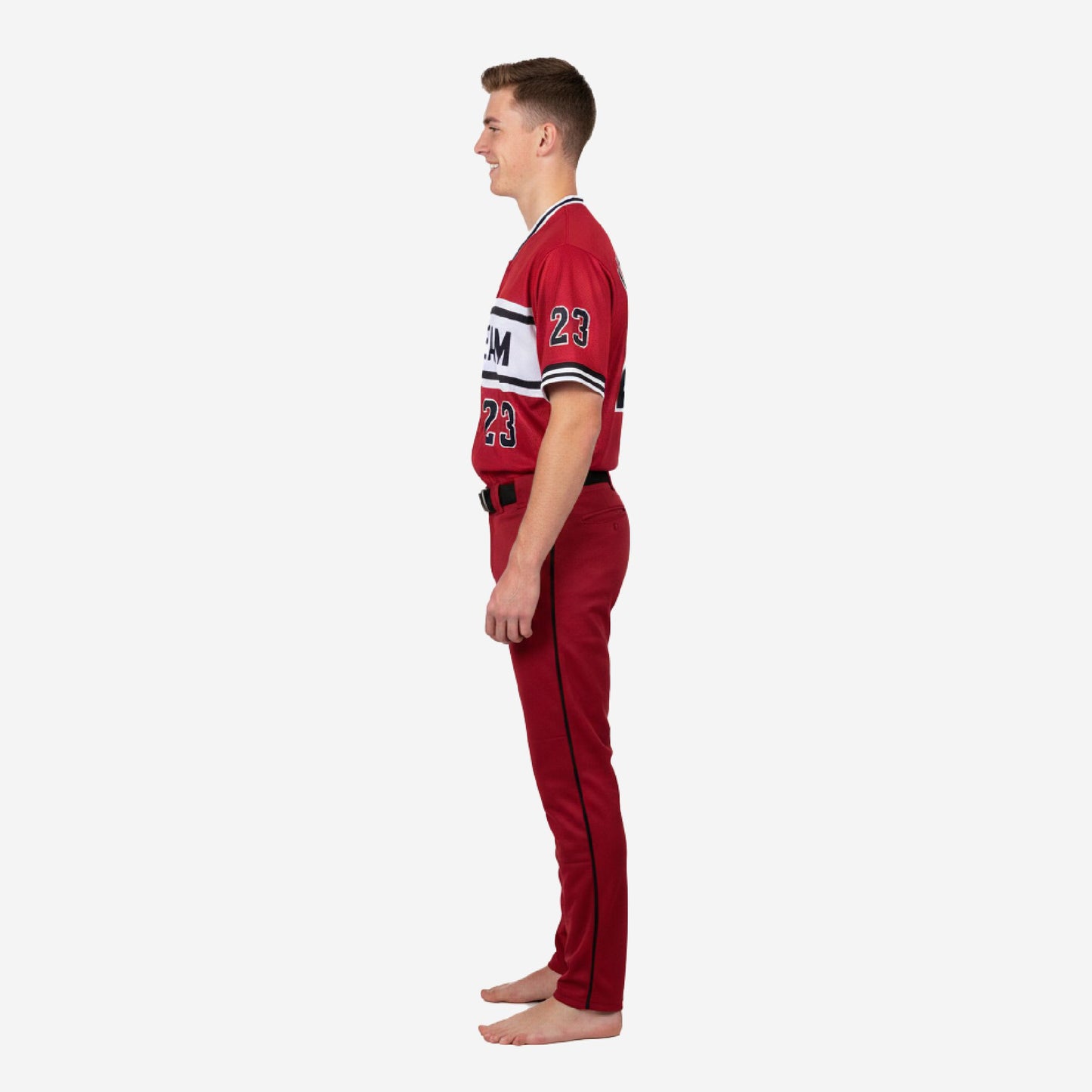 Custom Youth Baseball Uniform Set - V-Neck Jersey & Pants Sublimated in Burgundy