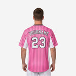 Custom Baseball Uniform Jersey - Youth & Adult Pinstripe Full Button Jersey in Pink