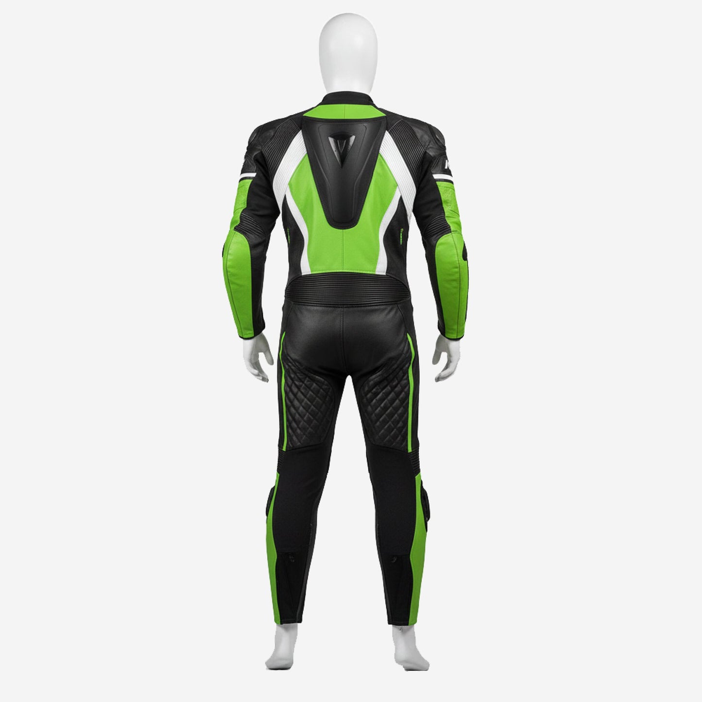 Custom Motorcycle Leather Racing Suit in White & Green - One Piece Racing Suit