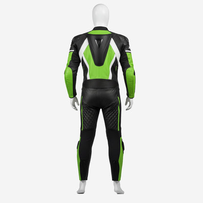 Custom Motorcycle Leather Racing Suit in White & Green - One Piece Racing Suit