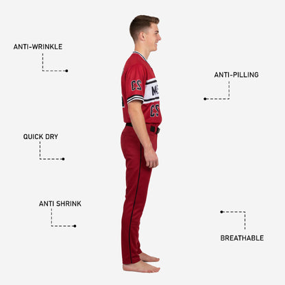 Custom Youth Baseball Uniform Set - V-Neck Jersey & Pants Sublimated in Burgundy