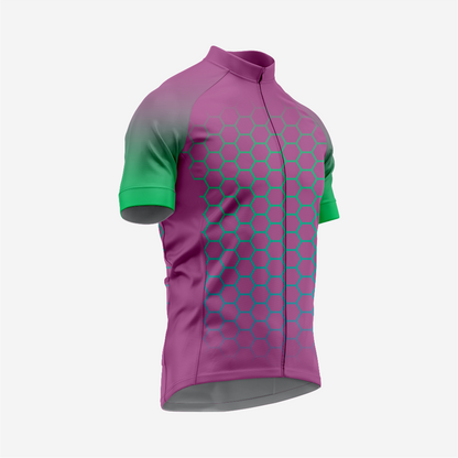 Men's Dark Purple Short Sleeve Cycling Jersey | Hexagon Print Performance Shirt