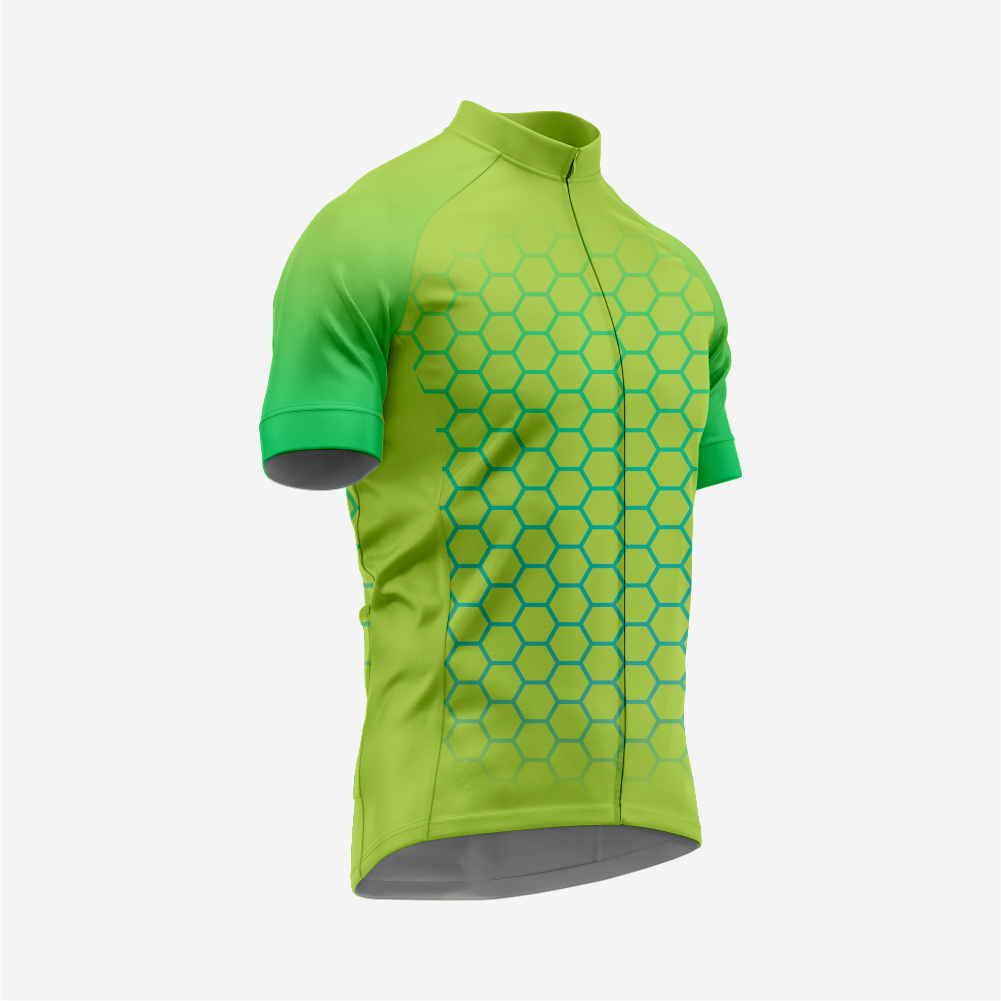 Men's Hexagon Pattern Yellow Green Cycling Jersey | Short Sleeve Performance Bike Shirt