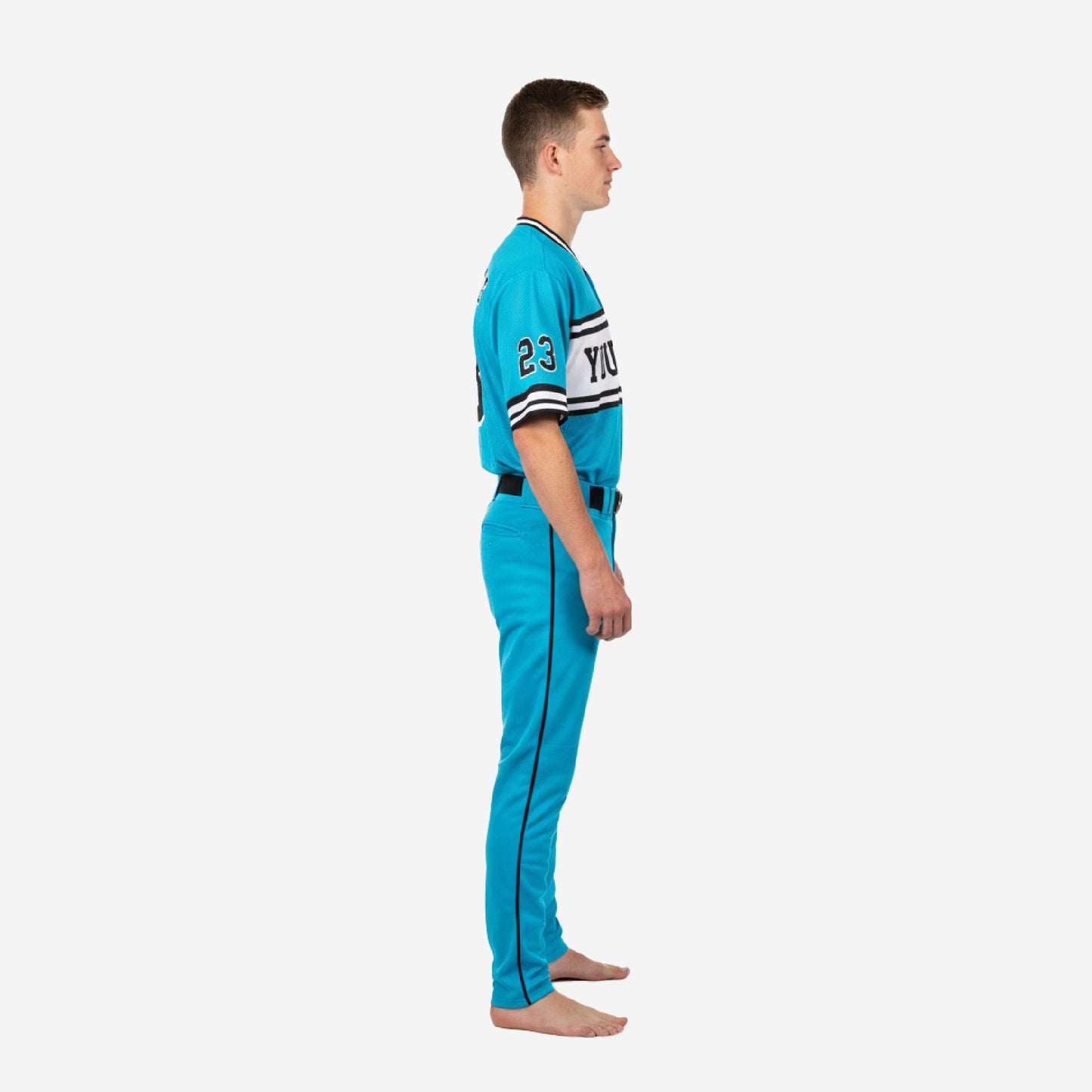 Custom Youth Baseball Uniform - V-Neck Jersey & Pants Team Name Set in Ball Blue