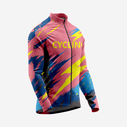 Men’s Long Sleeve Cycling Jersey and Bib Shorts Set - Light Pink