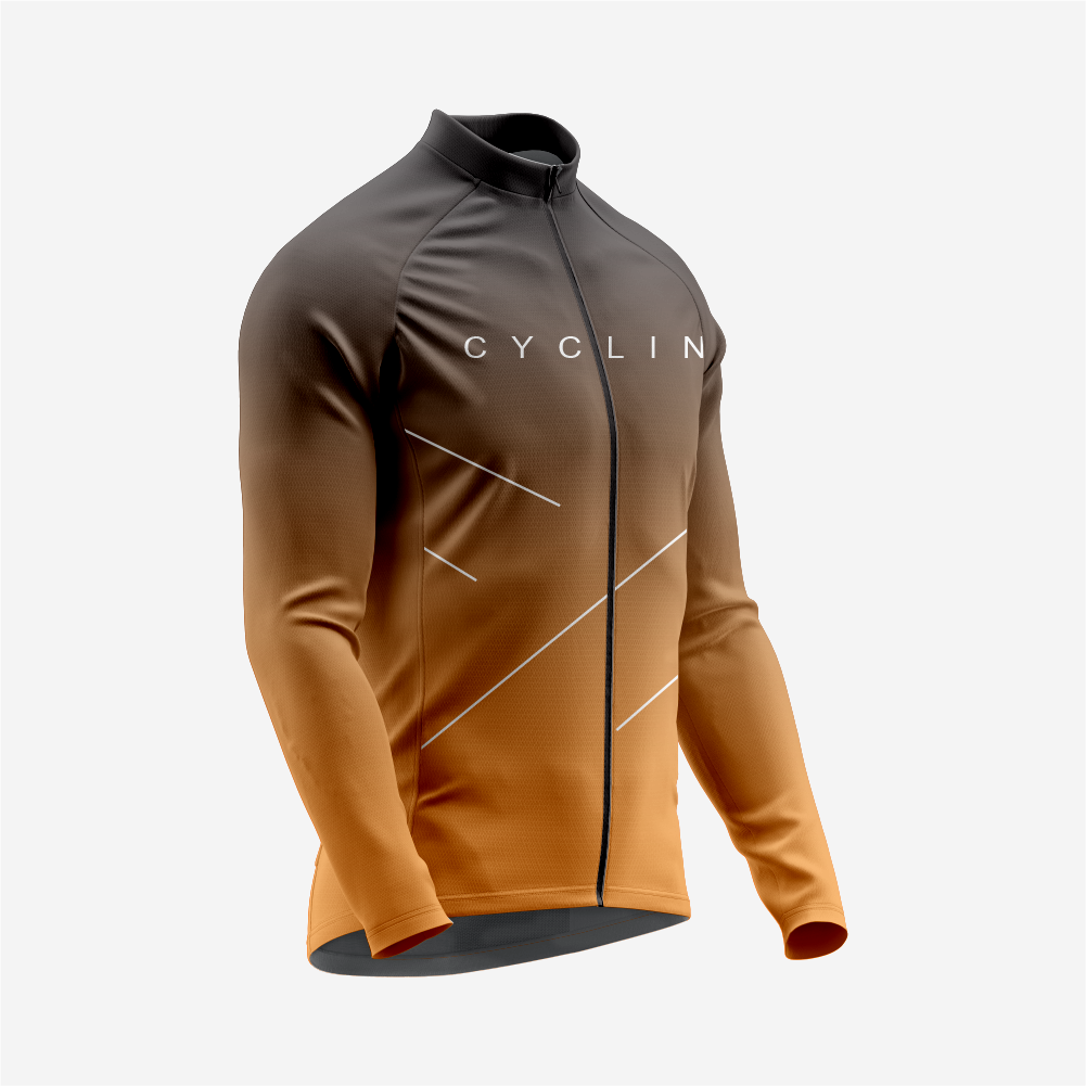 Men’s Orange Long Sleeve Cycling Jersey for Road Riders