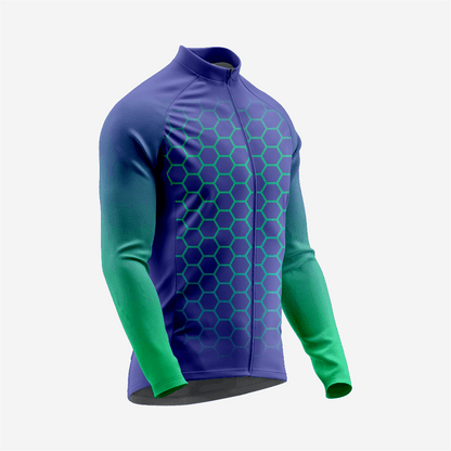 Men's Midnight Blue Long Sleeve Cycling Jersey| Breathable Hex Print Bike Jersey - K2 Sportswear | Custom Sports Uniforms & Apparels - K2 Sportswear