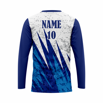 Basketball Long Sleeve Shooting Shirt in White & Blue RSBLSSS-001