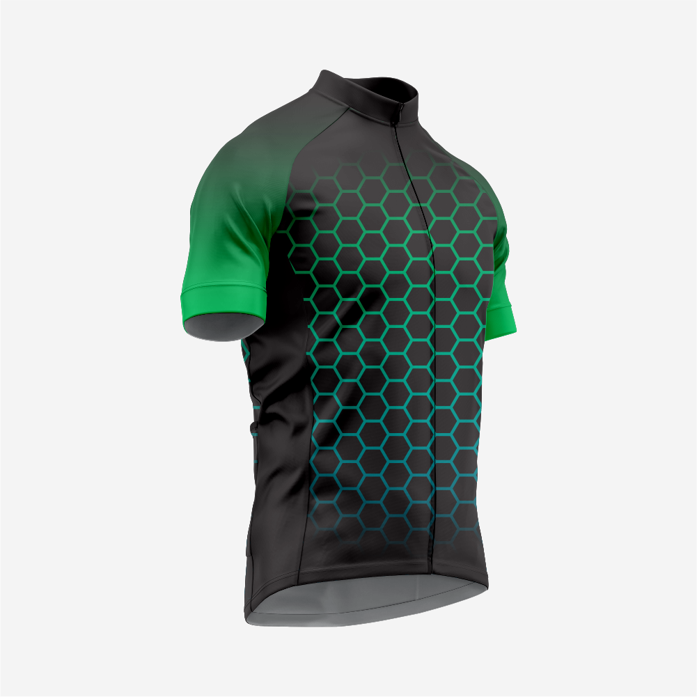 Men's Hexagon Pattern Black Cycling Jersey | Short Sleeve Performance Bike Shirt