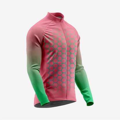 Full Zip Long Sleeve Cycling Jersey for Men | Hexagon Candy Pink Bike Shirt - K2 Sportswear | Custom Sports Uniforms & Apparels - K2 Sportswear