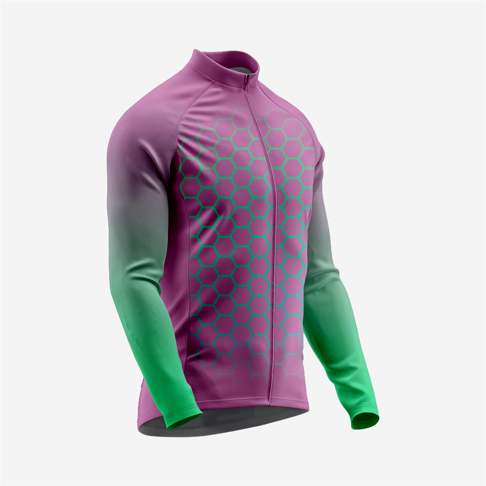 Full Zip Long Sleeve Cycling Jersey for Men | Hexagon Dark Purple Bike Shirt - K2 Sportswear | Custom Sports Uniforms & Apparels - K2 Sportswear