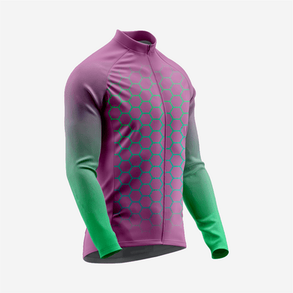 Full Zip Long Sleeve Cycling Jersey for Men | Hexagon Dark Purple Bike Shirt - K2 Sportswear | Custom Sports Uniforms & Apparels - K2 Sportswear