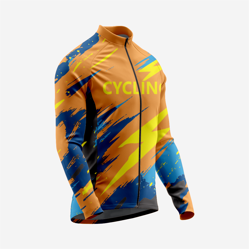 Men’s Long Sleeve Bike Jersey and Bib Shorts Set - Persian Orange