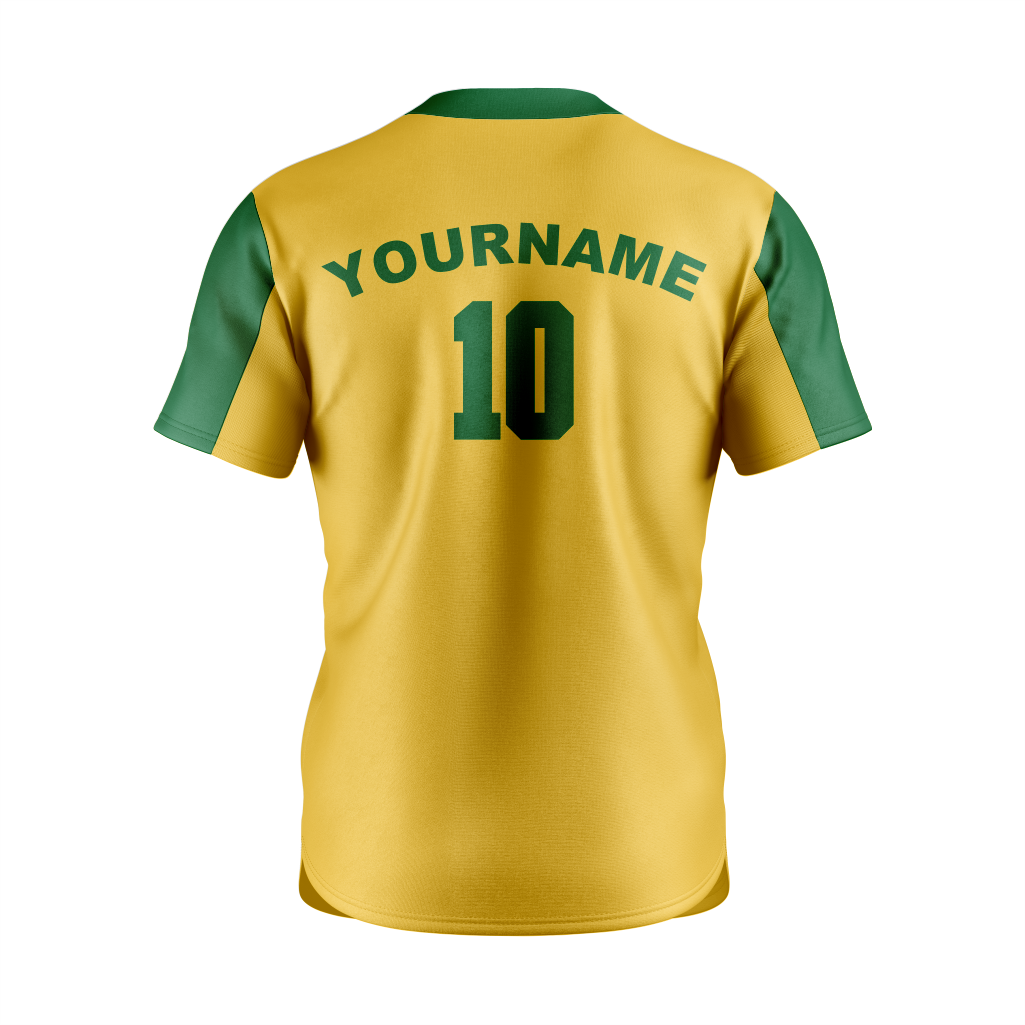 Green and Gold Custom 2-Button Baseball Jersey