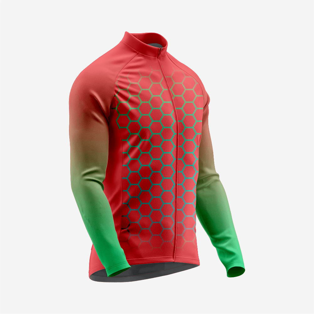 Men's Long Sleeve Cycling Jersey Red | Breathable Hex Print Bike Jersey - K2 Sportswear | Custom Sports Uniforms & Apparels - K2 Sportswear