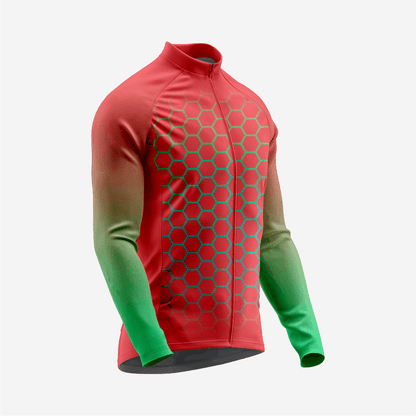 Men's Long Sleeve Cycling Jersey Red | Breathable Hex Print Bike Jersey - K2 Sportswear | Custom Sports Uniforms & Apparels - K2 Sportswear