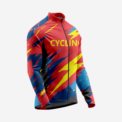 Men’s Long Sleeve Bike Jersey and Bib Shorts Set - Red