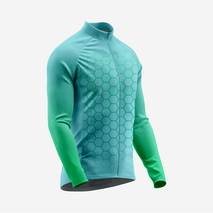 Full Zip Powder Blue Long Sleeve Cycling Jersey for Men | Hexagon Bike Shirt - K2 Sportswear | Custom Sports Uniforms & Apparels - K2 Sportswear