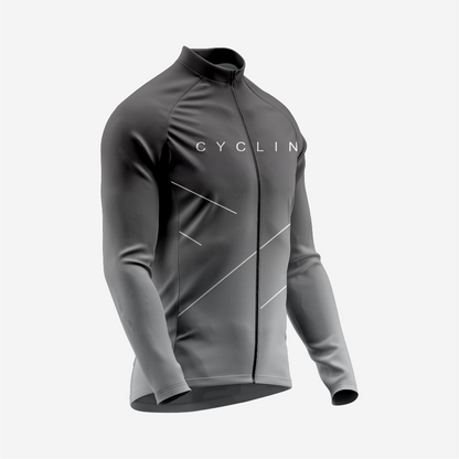 Breathable Men’s Gray Long Sleeve Cycling Jersey with Pockets