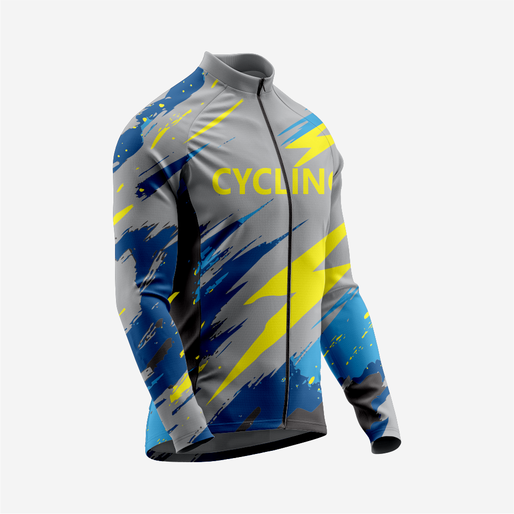 Breathable Men’s Dark Gray Long Sleeve Cycling Jersey with Pockets