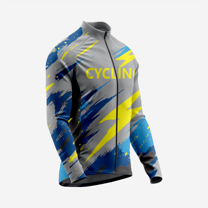 Breathable Men’s Dark Gray Long Sleeve Cycling Jersey with Pockets