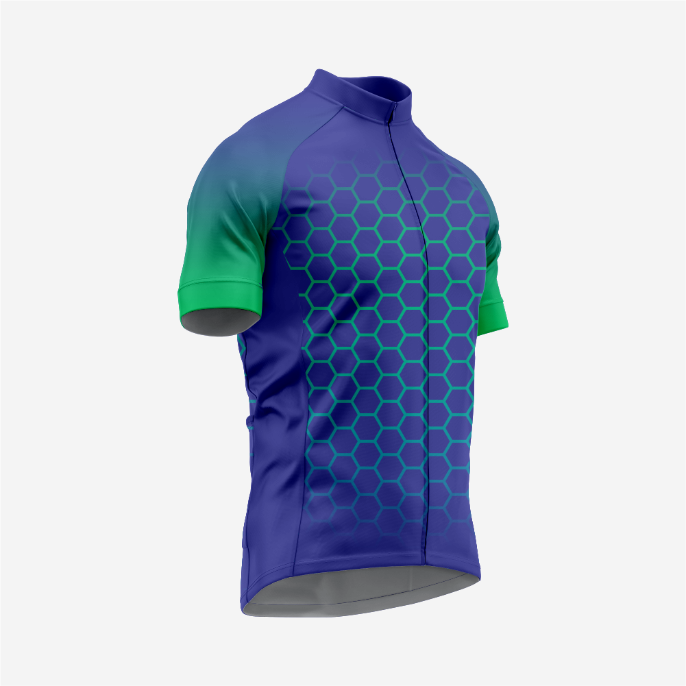 Men's Hexagon Pattern Bue Cycling Jersey | Short Sleeve Performance Bike Shirt