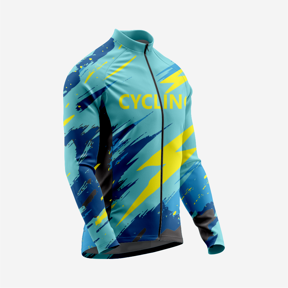 Breathable Men’s Dark Turquoise Long Sleeve Cycling Jersey with Pockets