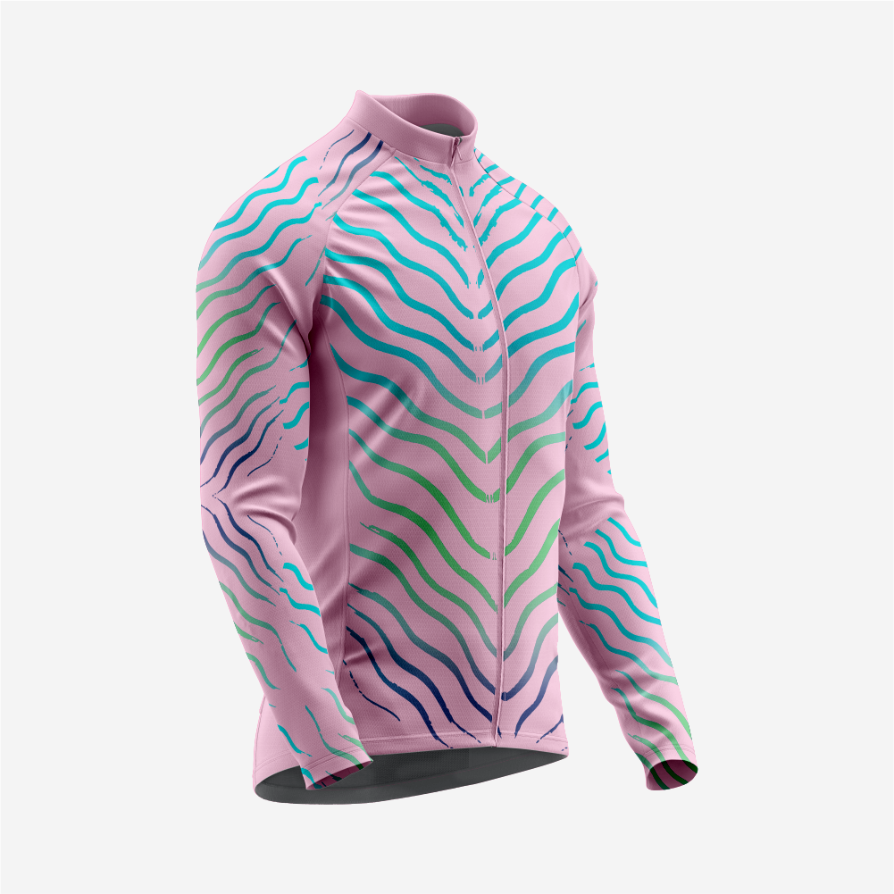 Light Pink Men’s Long Sleeve Cycling Jersey Durable Bicycle Jerseys Mens