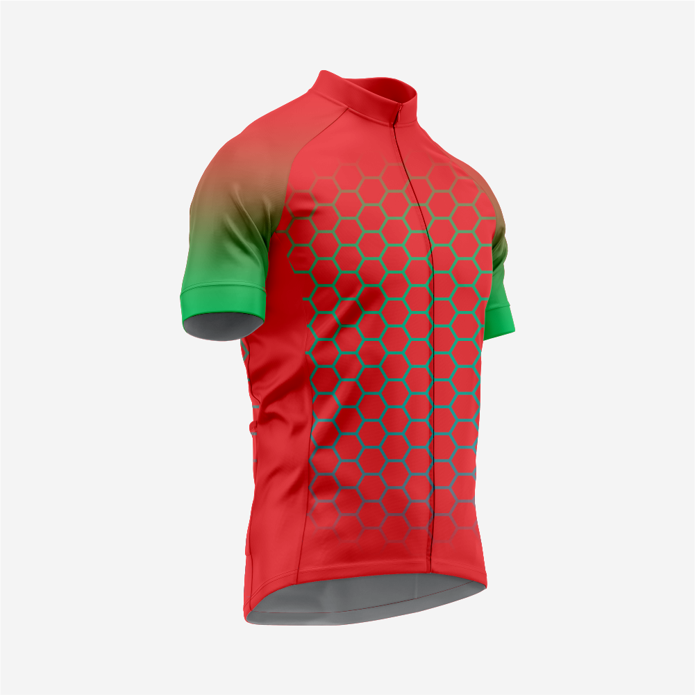 Men's Short Sleeve Red Cycling Jersey | Hexagon Print Performance Shirt