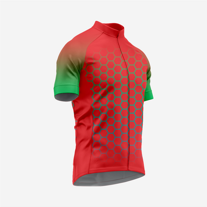 Men's Short Sleeve Red Cycling Jersey | Hexagon Print Performance Shirt
