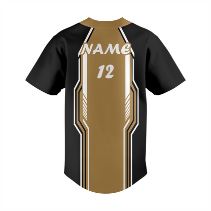 Personalized Full-Button Baseball Jersey – Black & Tan