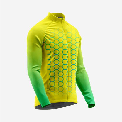 Yellow & Green Men's Long Sleeve Cycling Jersey| Breathable Hex Print Bike Jersey - K2 Sportswear | Custom Sports Uniforms & Apparels - K2 Sportswear