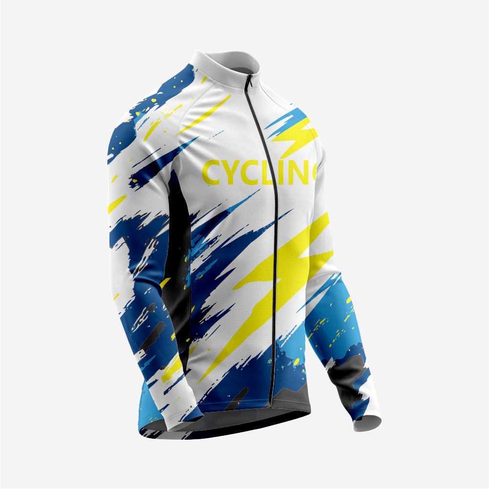 Men’s Long Sleeve Cycling Jersey and Bib Shorts Set - Light Gray