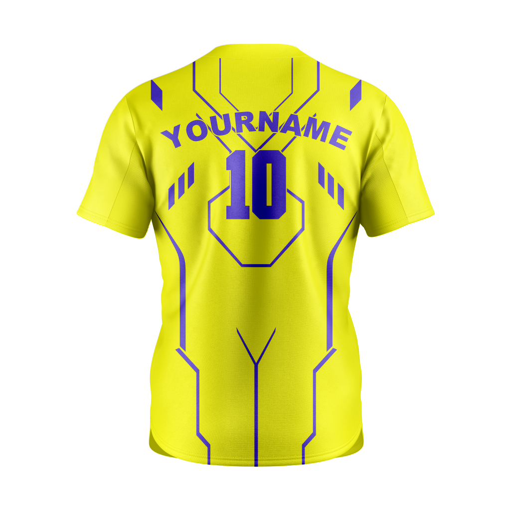 2 Button Baseball Custom Jersey in Yellow