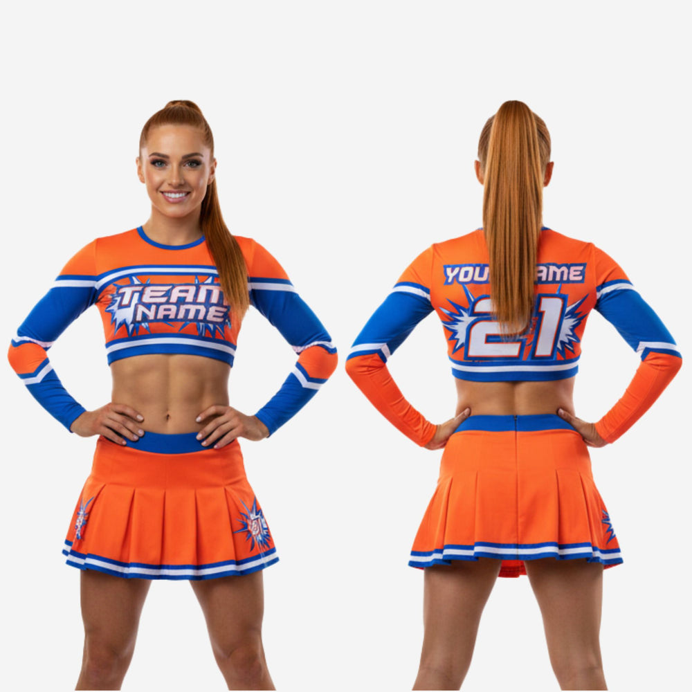 Long Sleeve Cheerleading Uniform Set - Custom Crop Top & Skirt for Youth & All-Star Teams