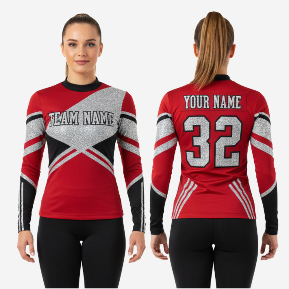 Youth & Adult Long Sleeve Cheer Top - Personalized Dark Red Team Uniform