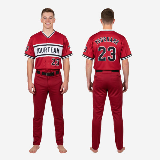 Custom Youth Baseball Uniform Set - V-Neck Jersey & Pants Sublimated in Burgundy