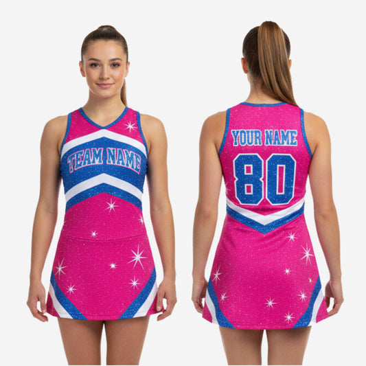 Custom Cheerleading Uniform Dress - Pink Chevron Sleeveless Design