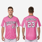 Custom Baseball Uniform Jersey - Youth & Adult Pinstripe Full Button Jersey in Pink
