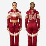Custom Cheerleading Warmup Set in Red - Crop Hoodie & Pants Team Name Design