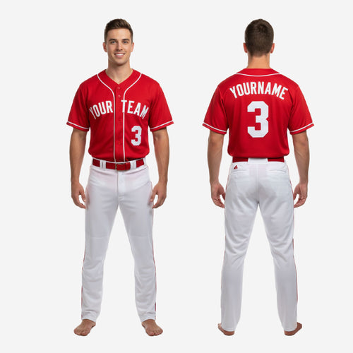 Custom Baseball Team Uniform in Red - Jersey & Pants Custom Name Number Set