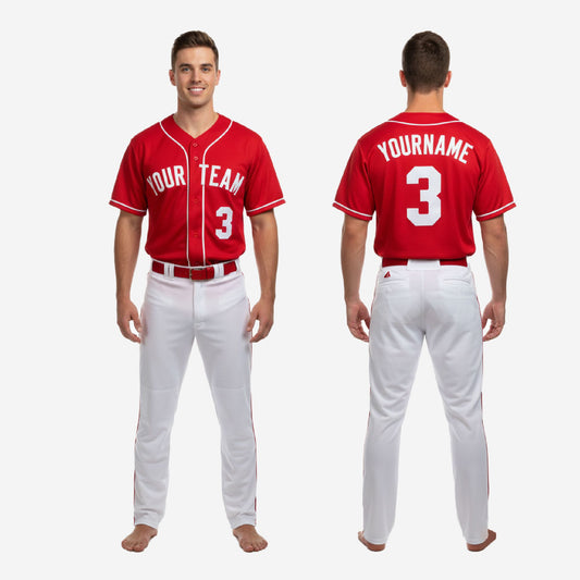 Custom Baseball Team Uniform in Red - Jersey & Pants Custom Name Number Set