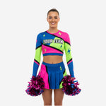 Personalized Multicolor Cheer Uniform - Long Sleeve Crop Top Skirt Competition Set