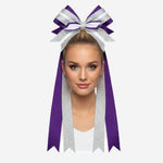 Custom Cheerleading Hair Bow in Purple Silver - Cheer Bow with Streamers
