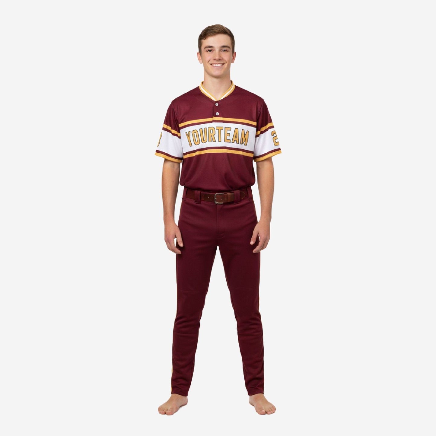 Custom Youth Baseball Uniform Set - V-Neck Jersey & Pants Sublimated in Wine Red
